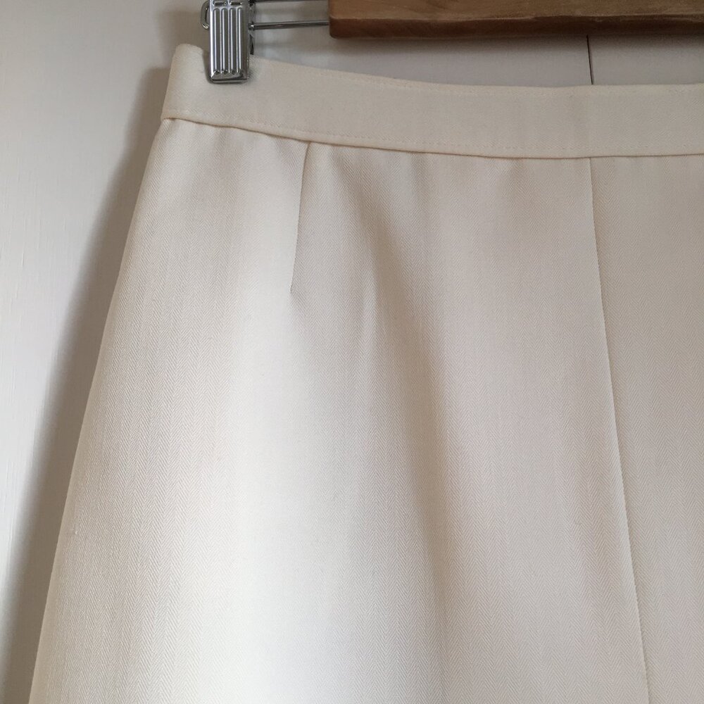VTG Koret Ivory Kick Pleat Midi Skirt 28W Clean Girl Minimalist Quiet Luxury - Picture 4 of 14